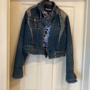 Brand new Christian LaCroix denim/leather/rabbit fur jacket!!!